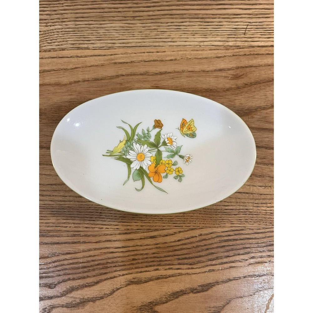 Vintage White Ceramic Soap‎ Dish Tray Floral Butterfly
